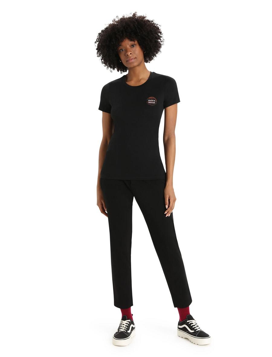 Black Women's Icebreaker Merino Tech Lite II Short Sleeve Natural Alps T Shirts | USA 1605VRWD